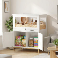 PawHut Hamster Cage with Storage Cabinet, Small Animal Cage with Pull Out Drawer and Acrylic Panels, 30" x 19.5" x 36"