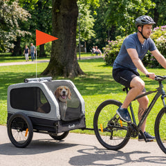 PawHut Dog Bike Trailer for Small & Medium Dogs, Universal Bicycle Coupler, Flip-Down Ramp Tailgate, Gray