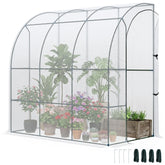 Outsunny 7' x 4' x 7' Outdoor Lean to Greenhouse, Walk-In Green House Plant Nursery with Roll-up Window, PE Cover, White