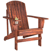 Outsunny Oversized Adirondack Chair, Outdoor Fire Pit and Porch Seating, Classic Log Lounge w/ Built-in Cupholder, Brown