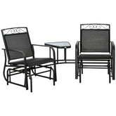 Outsunny Outdoor Glider Chairs with Coffee Table, Patio 2-Seat Rocking Chair Swing with Breathable Sling for Backyard, Black