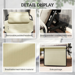 Outsunny Folding Chaise Lounge Pool Chair with 4-level Reclining Back, Cushion, Side Pocket, Headrest, Beige