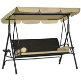 Outsunny 3-Seat Patio Swing Chair, Outdoor Canopy Swing Glider with Removable Cushion, Pillows, Adjustable Shade, and Rattan Seat, for Porch, Garden, Poolside, Backyard