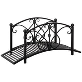 Outsunny Garden Bridge 3.3FT, Decorative Classic Backyard Pond Bridge with Safety Railings Black
