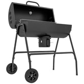 Outsunny Barrel Charcoal BBQ Grill, Barbecue with 420 sq.in. Cooking Area, Wheels, Ash Catcher, Black