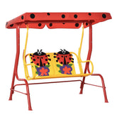 Outsunny Kids Patio Swing, Adjustable Canopy Swing Glider, Kids Outdoor Swing Chair with 2 Seats, Seat-Belted Safety, Red