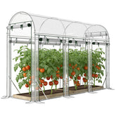 Outsunny Walk-in Tunnel Greenhouse, Hoop House Greenhouse with 8 Roll-Up Doors, 10' x 3' x 6.5', Clear