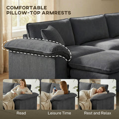 HOMCOM Sectional Sofa, L Shaped Couch with Deep Seat, Movable Ottoman and Pillow-top Armrests, Dark Gray