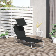 Outsunny Outdoor Pool Chaise Lounge Chair, Folding Tanning Chair with Sun Shade, Black