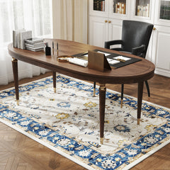 HOMCOM Machine Washable Area Rug 4x6, Non-Slip Boho Floral Print Floor Carpet for Living Room, Bedroom, Dining Room, Blue