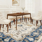 HOMCOM Machine Washable Area Rug 4x6, Non-Slip Boho Floral Print Floor Carpet for Living Room, Bedroom, Dining Room, Blue