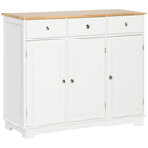 HOMCOM Modern Sideboard with Rubberwood Top, Buffet Cabinet with Storage Cabinets, Drawers and Adjustable Shelves, White