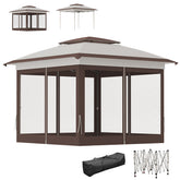 Outsunny 12' x 12' Pop Up Canopy Tent with Netting and Carry Bag, Instant Sun Shelter with 137 sq.ft Shade, Beige and Brown
