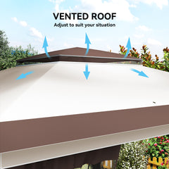 Outsunny 12' x 12' Pop Up Canopy Tent with Netting and Carry Bag, Instant Sun Shelter with 137 sq.ft Shade, Beige and Brown