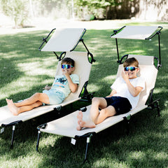 Outsunny Chaise Lounge Pool Lounge Chairs Set of 2, Outdoor Sun Tanning Chairs, Reclining Back, Steel Frame and Side Pocket, Tan