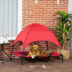 PawHut 48" x 36" Elevated Portable Dog Cot Cooling Pet Bed with UV Protection Canopy Shade, Red