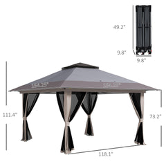 Outsunny 13' x 13' Pop Up Gazebo Instant Canopy Tent Shelter with 2-Tier Roof, Carry Bag, Wight Bags for Outdoor, Garden, Gray