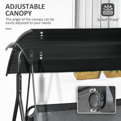 Outsunny 3-Seat Outdoor Patio Swing Chair w/ Cushion, Steel Frame Stand, Adjustable Tilt Canopy for Patio, Garden, Black 1