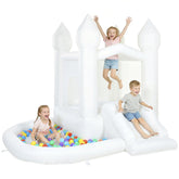 Qaba Inflatable Bounce House, 3-in-1 White Castle Bouncy House with Slide, Ball Pit and 370W Blower for Kids Ages 3-8, White
