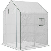 Outsunny Portable Greenhouse, Water/UV Resistant Walk-In Small Outdoor Green House with 2 Tier Flower Rack Shelves, White