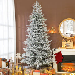 HOMCOM 9 ft Artificial Frosted Christmas Tree with Realistic Branches, Wide Full Spruce, Hinged Xmas Tree, Easy Assembly