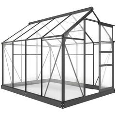 Outsunny Polycarbonate Greenhouse, Heavy Duty Outdoor Aluminum Walk-in Green House Kit Vent Door, 6.2'x8.3'x6.6' Gray