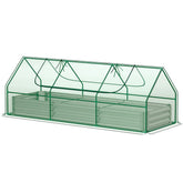 Outsunny 8.6 x 3 x 1ft Metal Planter Box with Mini Greenhouse, Galvanized Raised Garden Bed with Cover for Herbs and Vegetables, Small Greenhouse for Patio Garden Balcony, Green and Silver