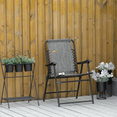 Outsunny Patio Folding Chair, Sling Suspension Chair for Deck, Camping, Sports Events, Patio, Beach & Pool, Space Saving, Gray