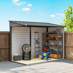 Outsunny 4.6' x 9' Outdoor Storage Shed, Lean to Metal Shed with Foundation Kit, Lockable Doors and Gloves for Patio, Lawn, Dark Gray