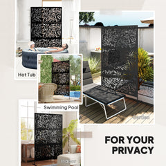 Outsunny Decorative Privacy Fence Screen, Metal Outdoor Privacy Screen Climbing Plant Trellis with Stand, Bamboo Black