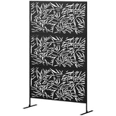 Outsunny Decorative Privacy Fence Screen, Metal Outdoor Privacy Screen Climbing Plant Trellis with Stand, Bamboo Black