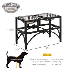 PawHut 17" Double Stainless Steel Heavy Duty Dog Food Bowl Elevated Pet Feeding Station