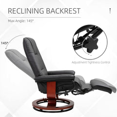 HOMCOM Faux Leather lounge chair with footrest and armrest, Manual Swivel Recliner for living room, Black