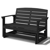 Outsunny Patio Glider Bench w/ HDPE Slatted Double Rocking Chair, Black