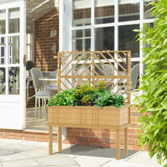 Outsunny Elevated Wood Planter with Trellis for Climbing Plants, Raised Garden Bed with Legs and Drainage Holes, Natural Wood