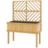 Outsunny Elevated Wood Planter with Trellis for Climbing Plants, Raised Garden Bed with Legs and Drainage Holes, Natural Wood
