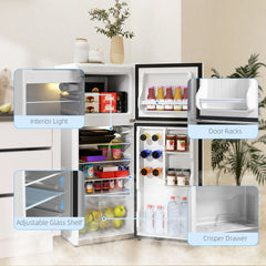 HOMCOM Small Fridge with Freezer, 4 Cu Ft Refrigerator with Reversible Doors, White