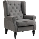 HOMCOM Wingback Accent Chair for Living Room, Button-Tufted Lounge Chair with Round Armrests and Wood Legs, Dark Gray
