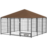 PawHut Outside Dog Kennel, 6.9' x 4.6' x 5' Puppy Play Pen with Canopy, Garden Playpen Fence Crate with Rotating Bowl, Black