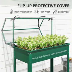 Outsunny Elevated Garden Box with Greenhouse Cover, Raised Garden Bed with Legs and Drainage Hole for Vegetables, Green