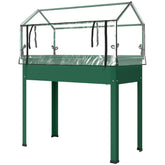 Outsunny Elevated Garden Box with Greenhouse Cover, Raised Garden Bed with Legs and Drainage Hole for Vegetables, Green