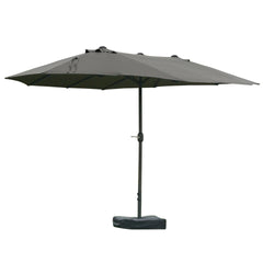 Outsunny Patio Umbrella 15' Steel Rectangular Outdoor Double Sided Market with base, UV Sun Protection & Easy Crank for Deck Pool Patio Dark Gray