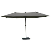 Outsunny Patio Umbrella 15' Steel Rectangular Outdoor Double Sided Market with base, UV Sun Protection & Easy Crank for Deck Pool Patio Dark Gray