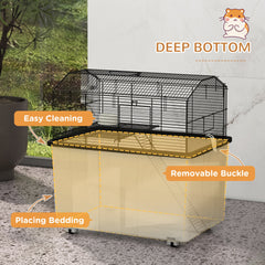 PawHut 22" 2-Tier Hamster Cage with Extra-Deep 14" Base, Small Animal Cage with Ramp, Water Bottle, Food Dish, Wheels, Black