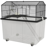 PawHut 22" 2-Tier Hamster Cage with Extra-Deep 14" Base, Small Animal Cage with Ramp, Water Bottle, Food Dish, Wheels, Black