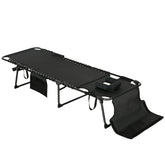 Outsunny Folding Chaise Tanning Lounge Chair w/ 5-level Reclining Back, Reading Hole, Side Pocket, Headrest, Black