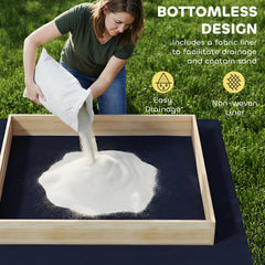 Qaba Wooden Sandbox with Digger, Kids Sandbox with 360° Rotating Seat & Bottom Liner, 72" x 35" x 22"