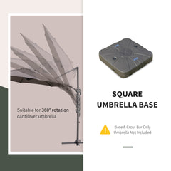 Outsunny Square Cantilever Patio Umbrella Base with 4 Wheels for Easy Moving, Heavy Duty Umbrella Stand Weight, 330 lb Capacity Sand or 286 lb Capacity Water, Coffee
