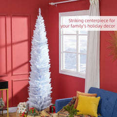 HOMCOM 8ft Unlit Pencil Artificial Christmas Tree with Realistic Branches and 618 Tips, Plastic Base, White