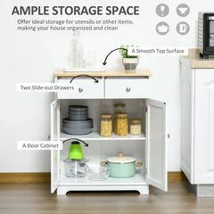 HOMCOM Kitchen Storage Cabinet, Sideboard Floor Cupboard with Solid Wood Top, Adjustable Shelf, and 2 Drawers for Living Room, and Hallway, White